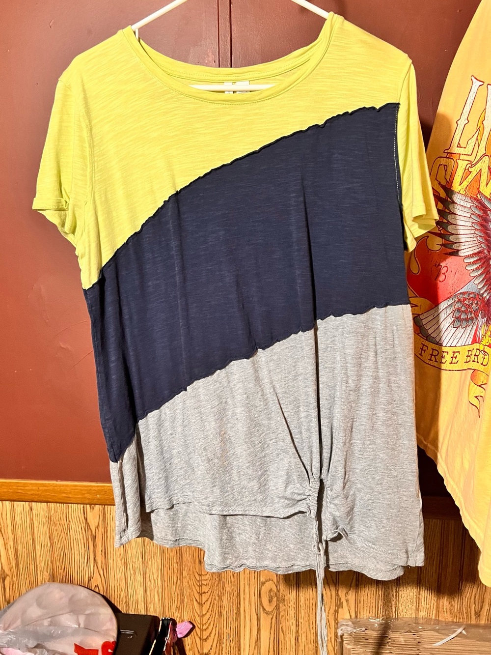 Colorblock Short Sleeve Top in Yellow, Navy & Gray